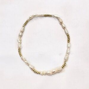 Pearl and Gold Beaded Bracelet | Handmade Freshwater Pearl Stretch Bracelet